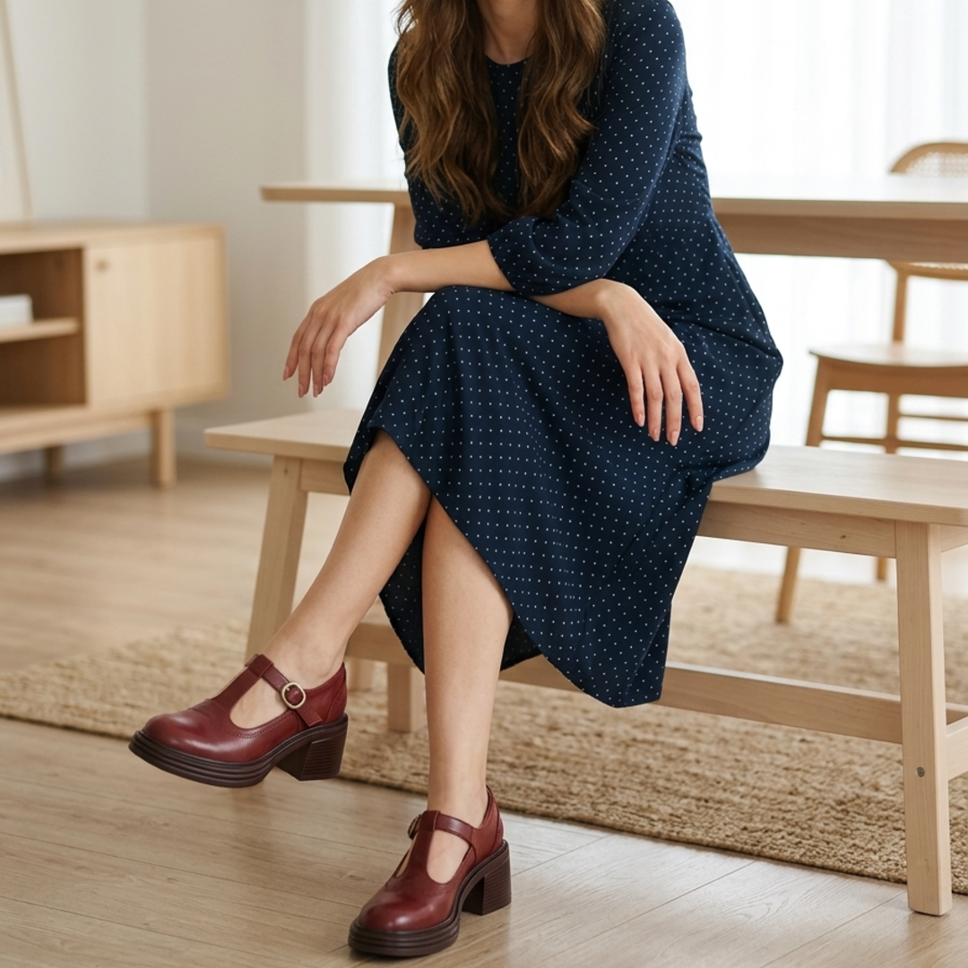 Women's Orthopedic Mary Jane Shoes with Chunky Block Heel and Round Toe