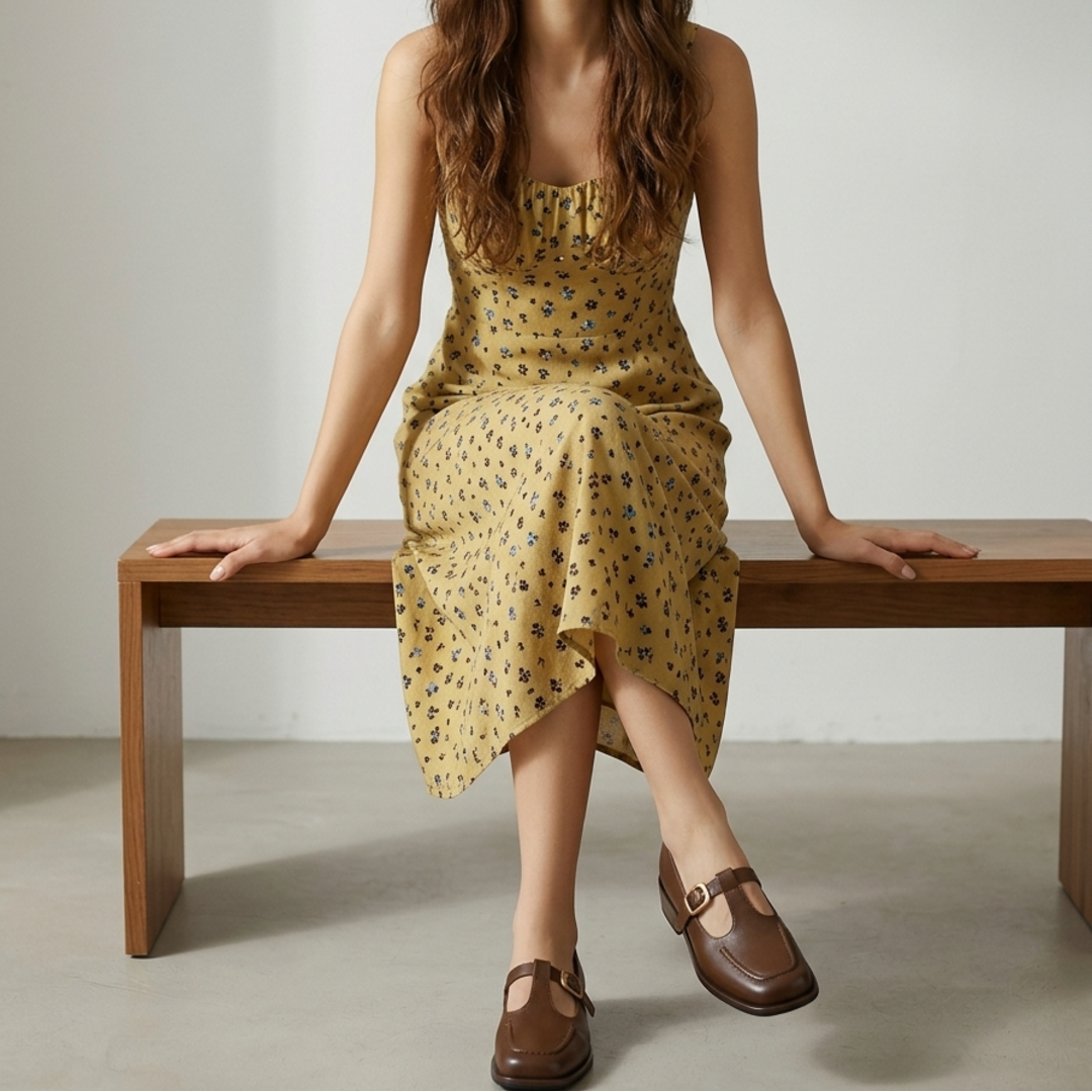 Women's Orthopedic Mary Jane Shoes with T-Strap and Square Toe