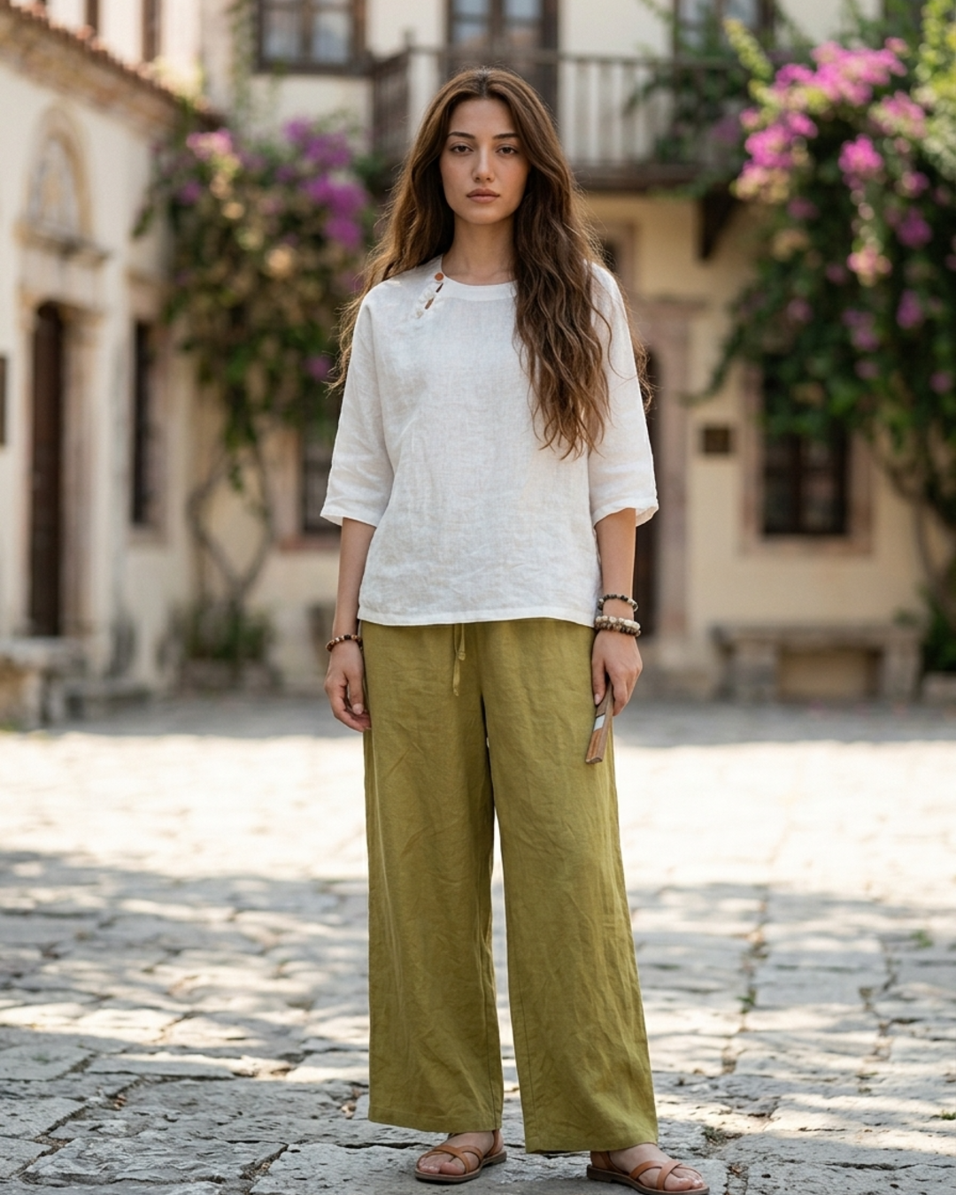 Women’s Tunic Tops with Linen Fabric and Mandarin Collar