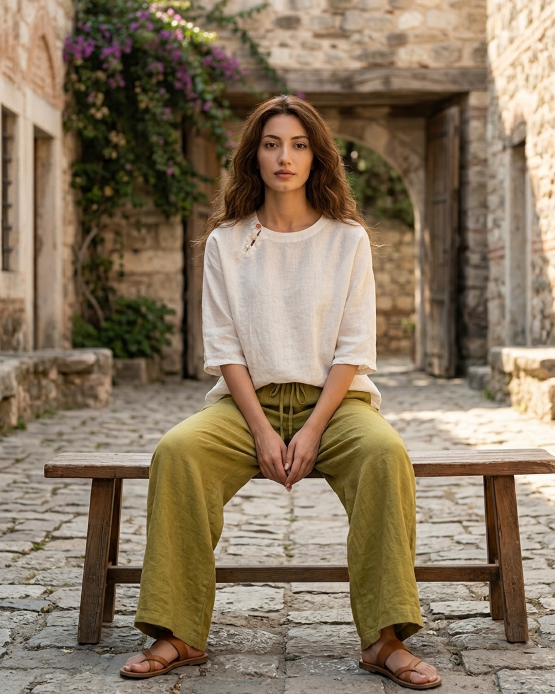 Women’s Tunic Tops with Linen Fabric and Mandarin Collar