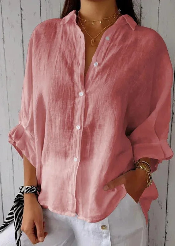 Women¡¯s Oversized Cotton Linen Shirt Long Sleeve Button Down