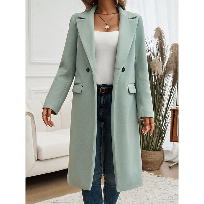 Women's Longline Tailored Coat with Turndown Collar