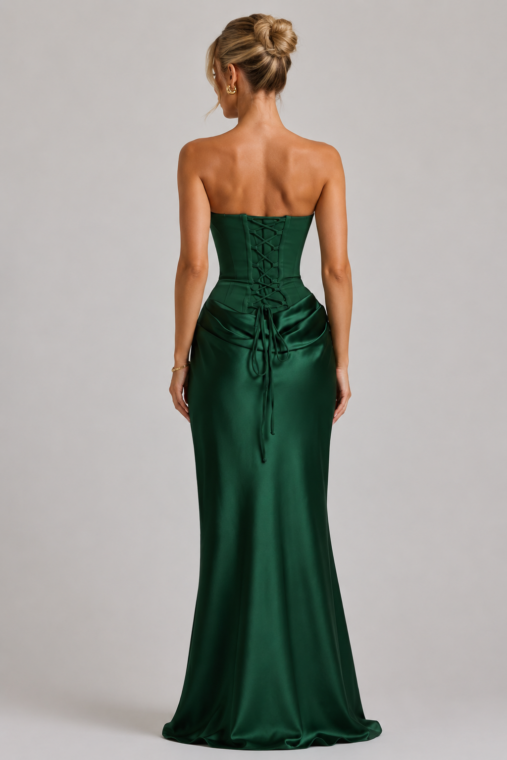 Women's Boned Corset Satin Maxi Dress with High Slit for Evening Elegance