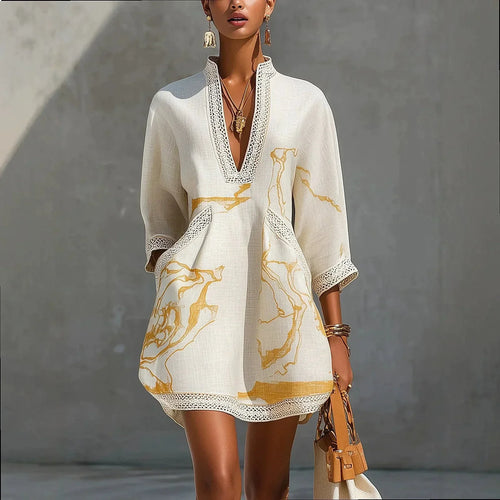 Women's A Line Dress | Mini V-Neck Lace Trim