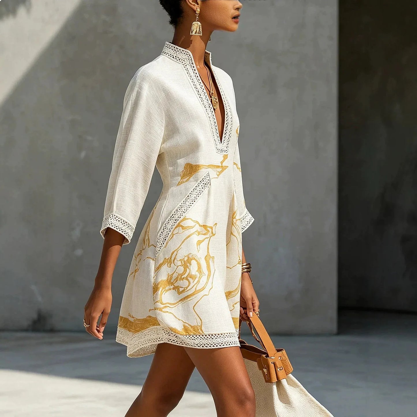 Women's A Line Dress | Mini V-Neck Lace Trim