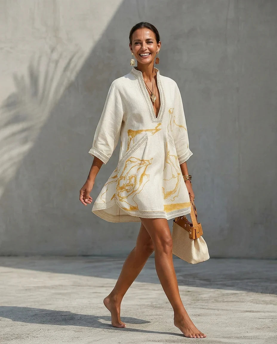 Women's A Line Dress | Mini V-Neck Lace Trim