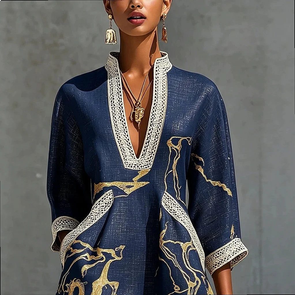 Women's A Line Dress | Mini V-Neck Lace Trim