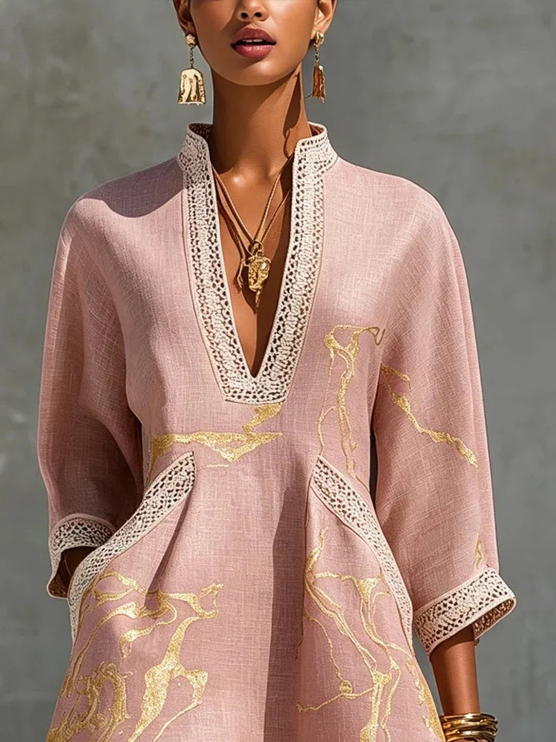 Women's A Line Dress | Mini V-Neck Lace Trim