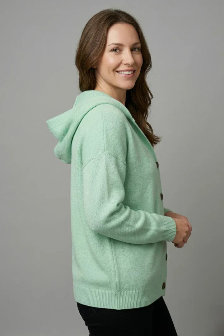 Women's Cardigan | Hooded Button Front Ribbed Knit Long Sleeve