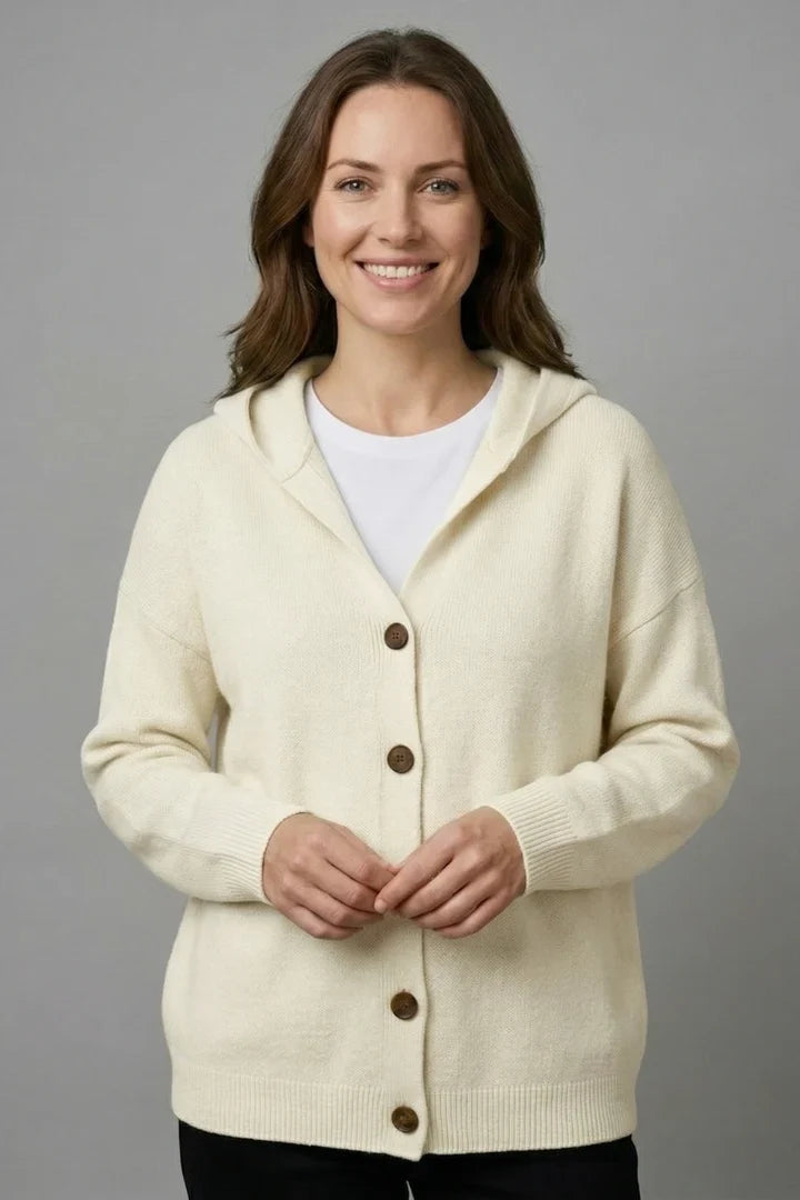 Women's Cardigan | Hooded Button Front Ribbed Knit Long Sleeve