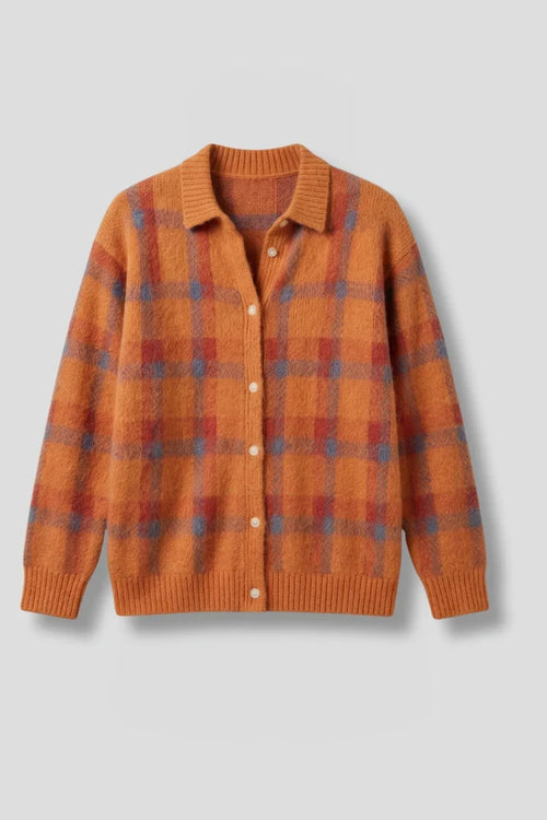 Women's Cardigan Sweater | Plaid Button Front Collar