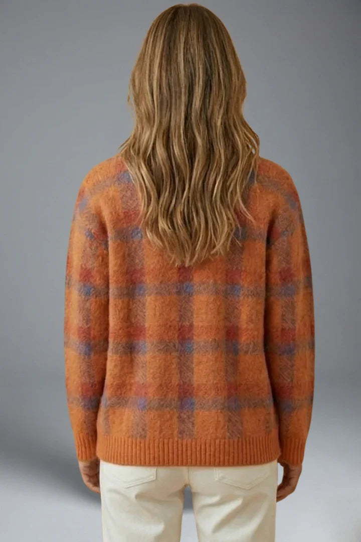 Women's Cardigan Sweater | Plaid Button Front Collar
