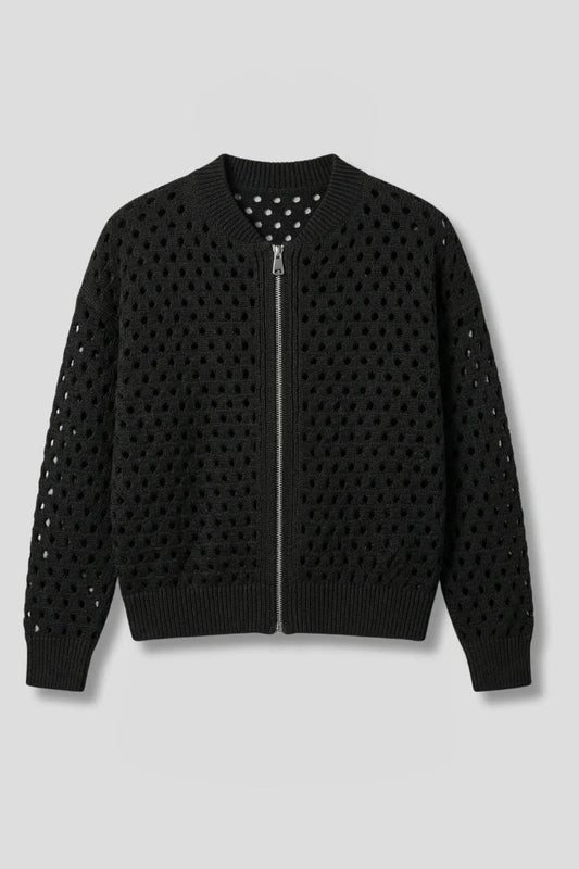 Women's Cardigan | Zip Cut-Out Knit Bomber
