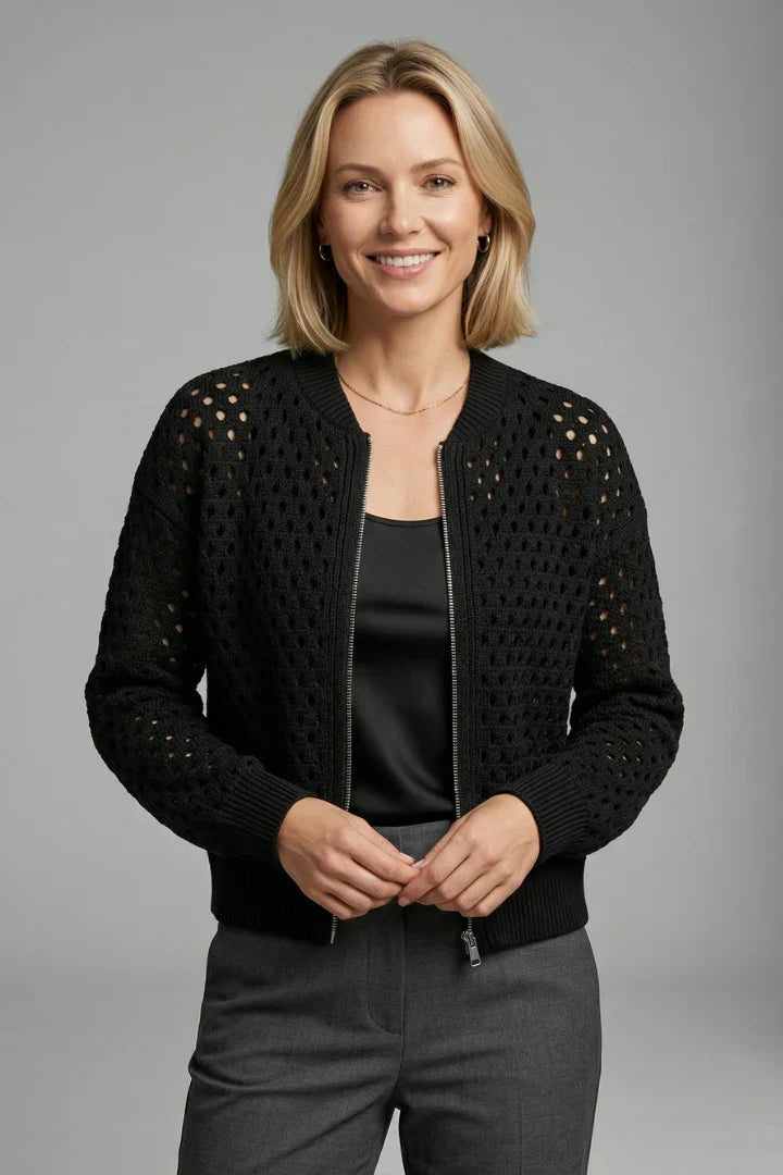 Women's Cardigan | Zip Cut-Out Knit Bomber
