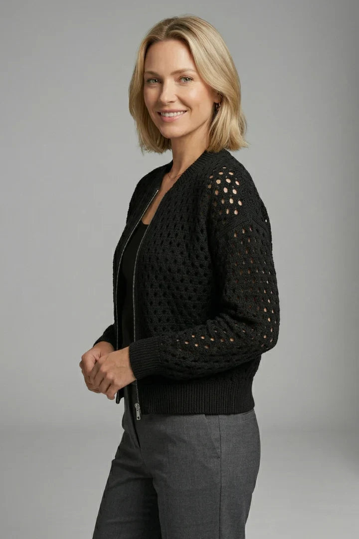 Women's Cardigan | Zip Cut-Out Knit Bomber