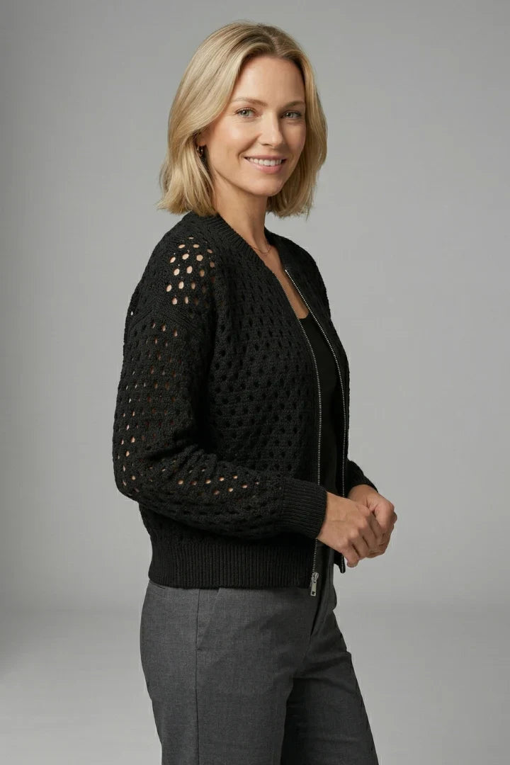 Women's Cardigan | Zip Cut-Out Knit Bomber