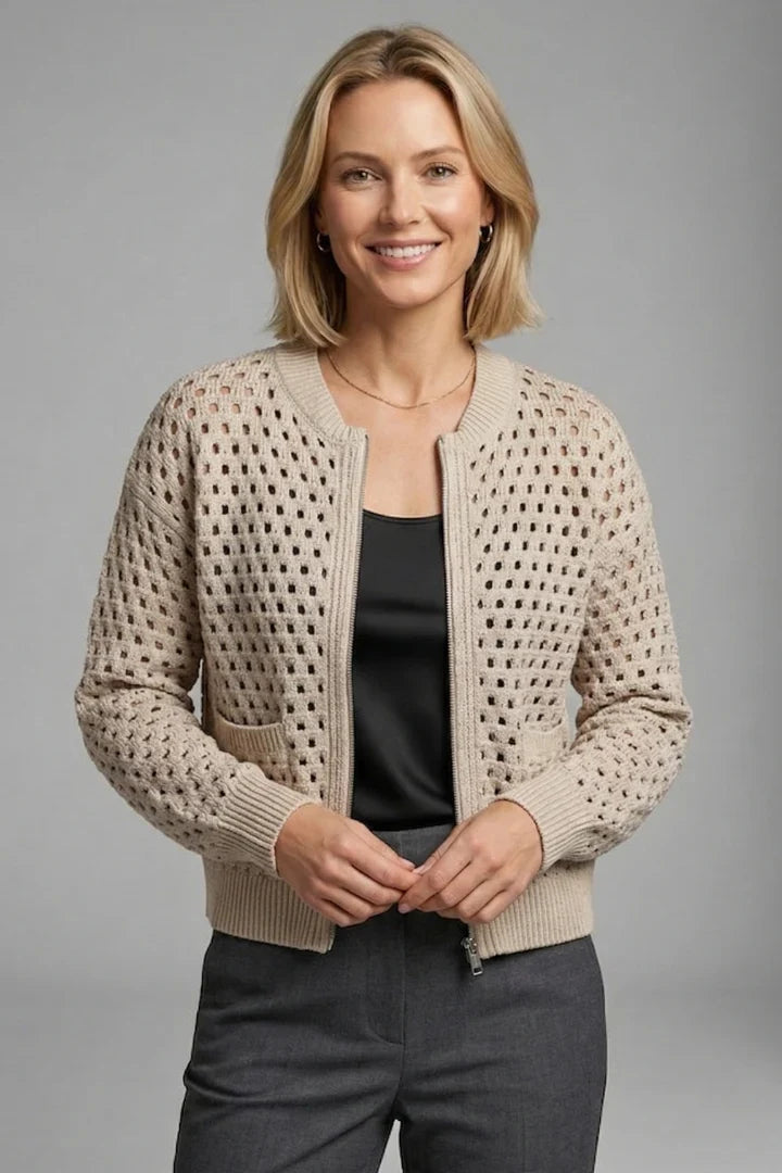 Women's Cardigan | Zip Cut-Out Knit Bomber