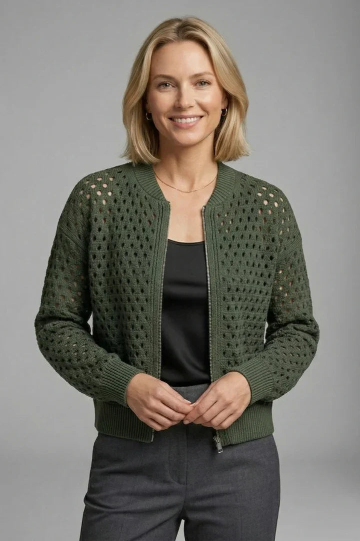 Women's Cardigan | Zip Cut-Out Knit Bomber