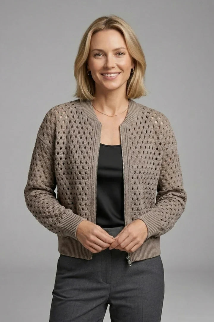 Women's Cardigan | Zip Cut-Out Knit Bomber