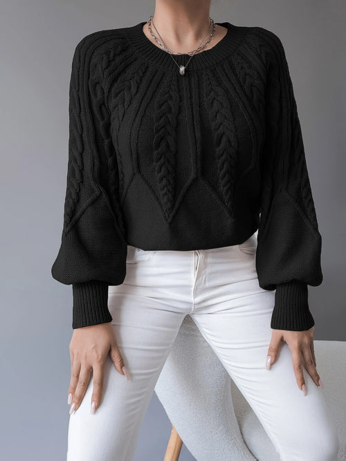 Women's Chunky Knit Sweater | Cable Knit Lantern Sleeve