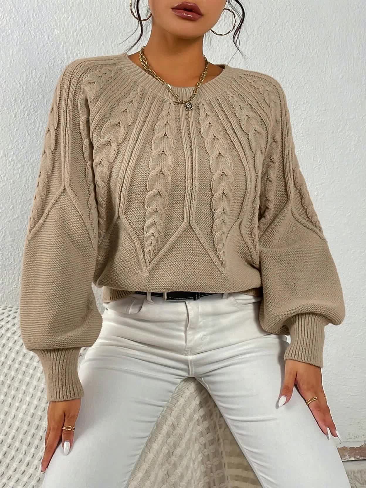 Women's Chunky Knit Sweater | Cable Knit Lantern Sleeve