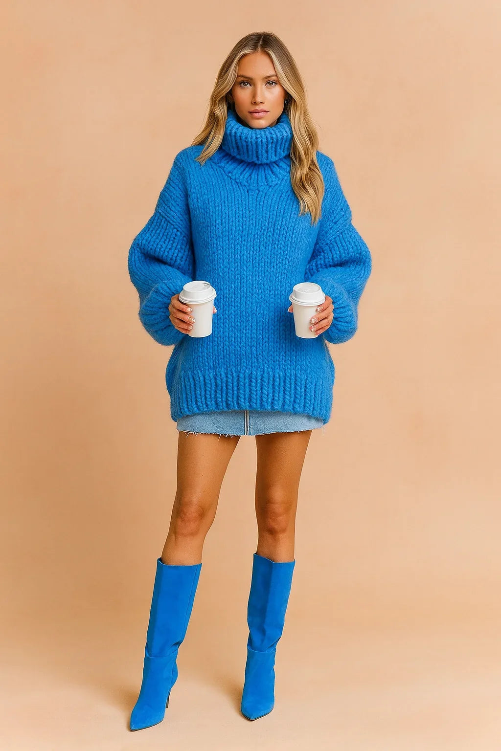 Women's Chunky Knit Sweater | Oversize Turtleneck Warm
