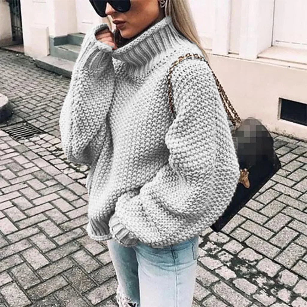 Women's Chunky Knit Sweater | Turtleneck Fit