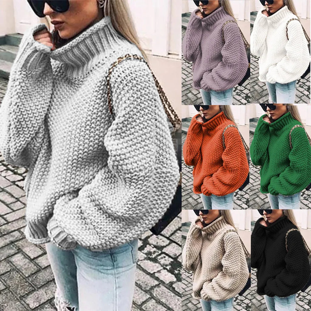 Women's Chunky Knit Sweater | Turtleneck Fit