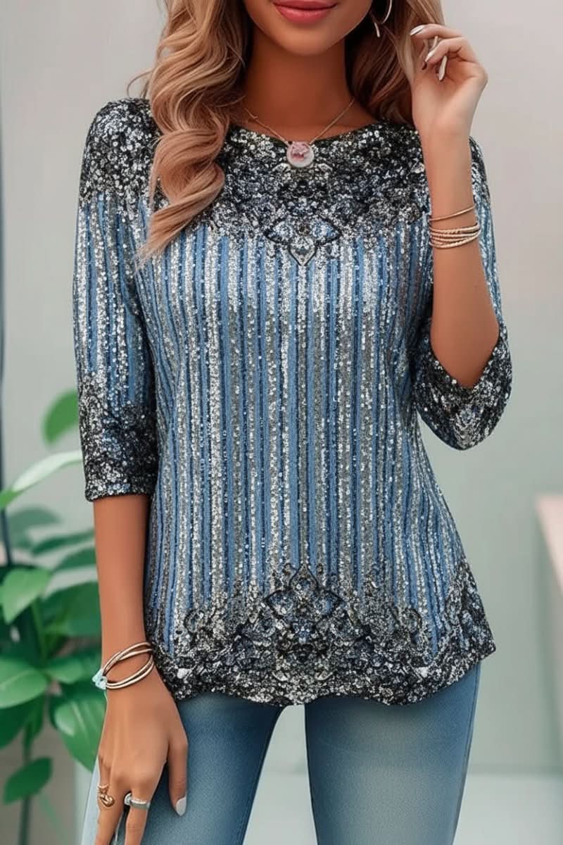 Women's Going Out Top | Sequined Pullover Short Sleeve
