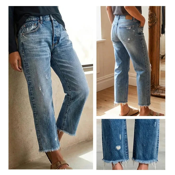 Women's Jeans | Cropped Distressed Straight Leg