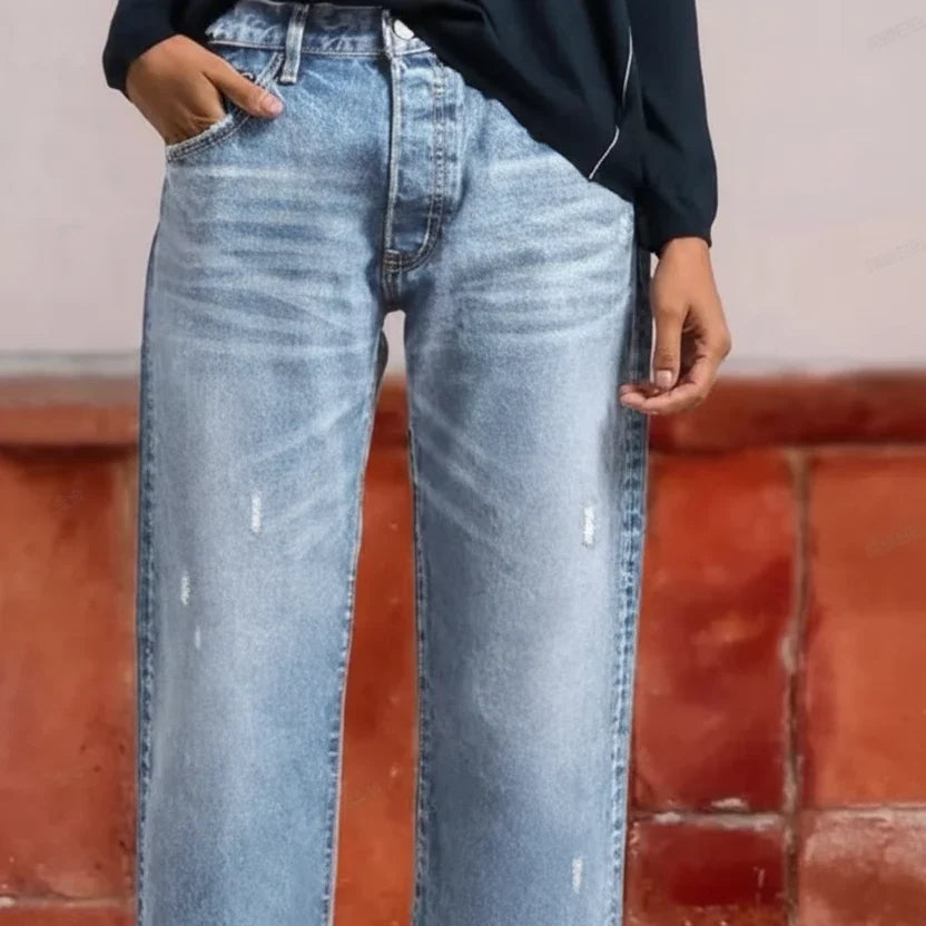 Women's Jeans | Straight Leg Distressed Button Fly