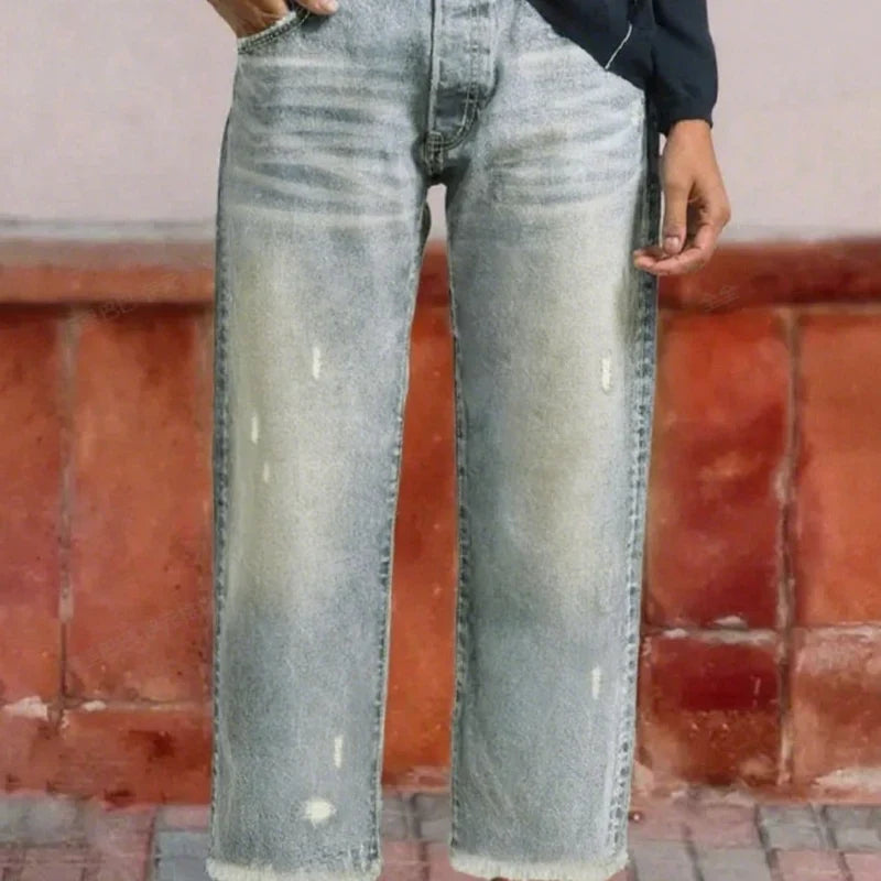 Women's Jeans | Straight Leg Distressed Button Fly