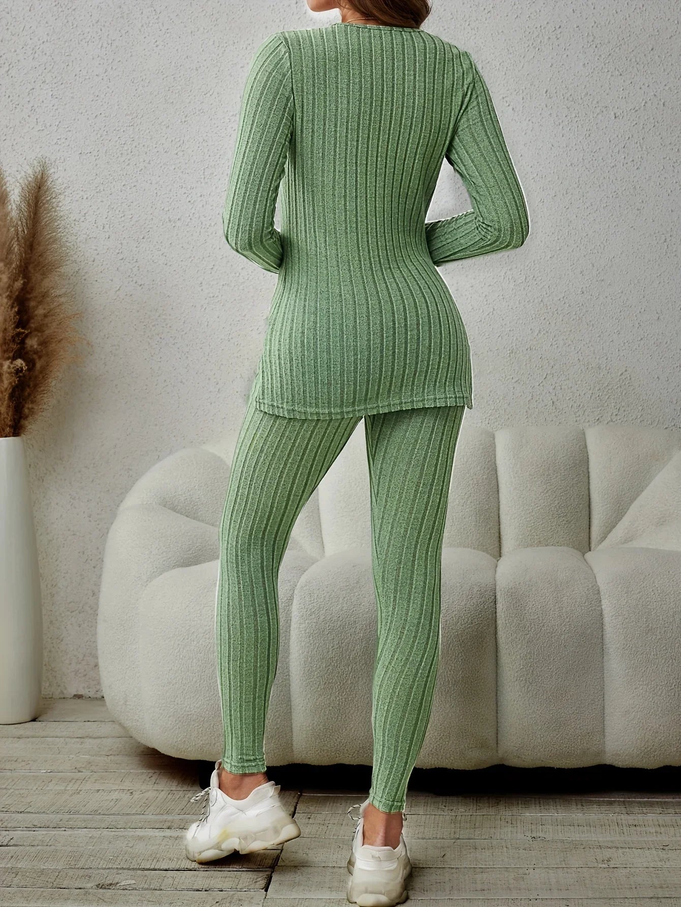 Women's Matching Set | Ribbed Long Sleeve Top Pants