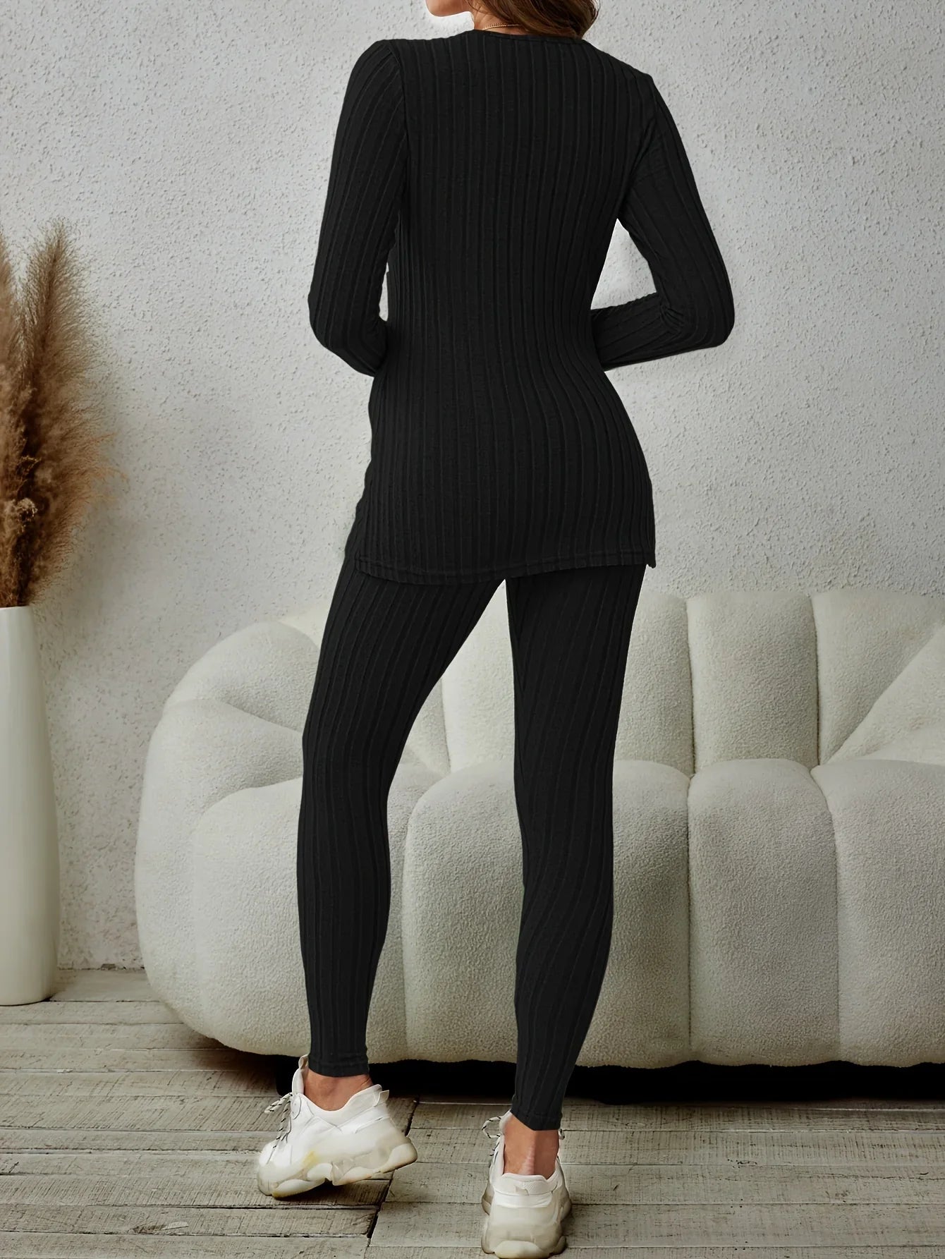 Women's Matching Set | Ribbed Long Sleeve Top Pants