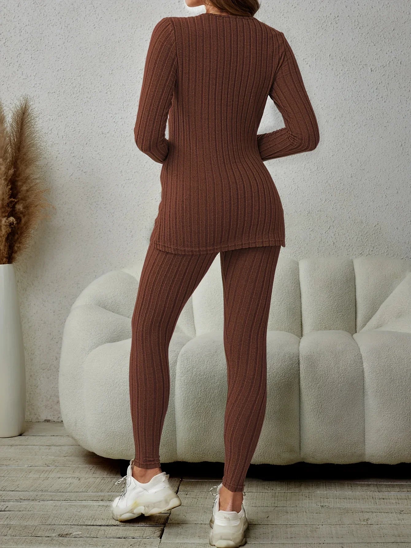 Women's Matching Set | Ribbed Long Sleeve Top Pants