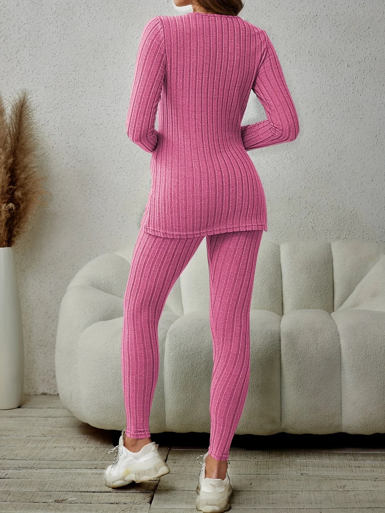 Women's Matching Set | Ribbed Long Sleeve Top Pants