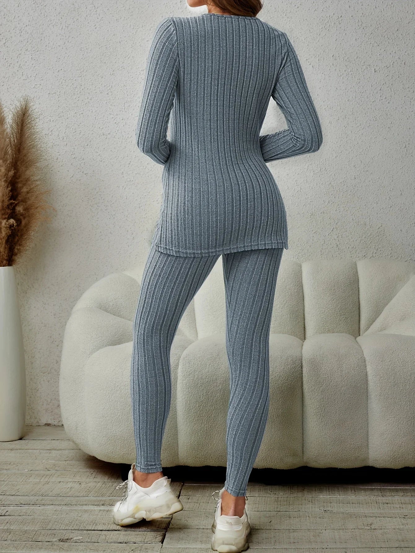 Women's Matching Set | Ribbed Long Sleeve Top Pants