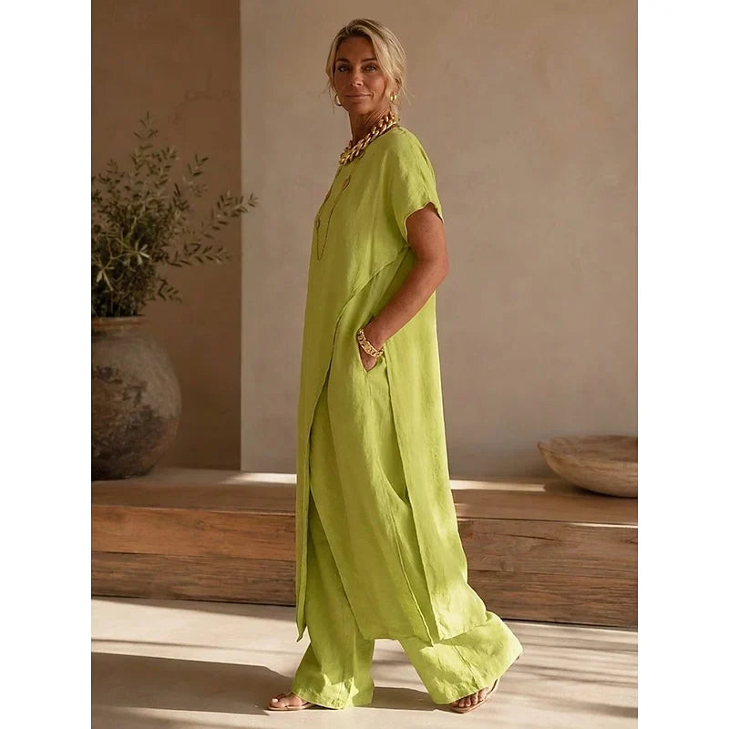 Women's Matching Set | Wrap Tunic Wide Leg Pants