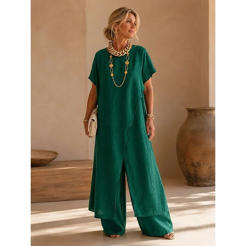 Women's Matching Set | Wrap Tunic Wide Leg Pants