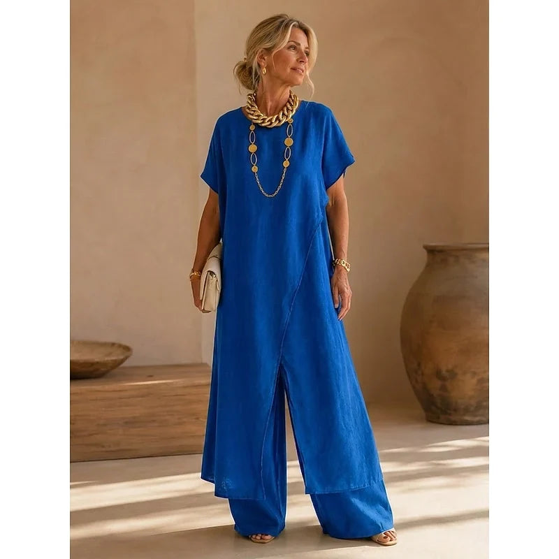 Women's Matching Set | Wrap Tunic Wide Leg Pants