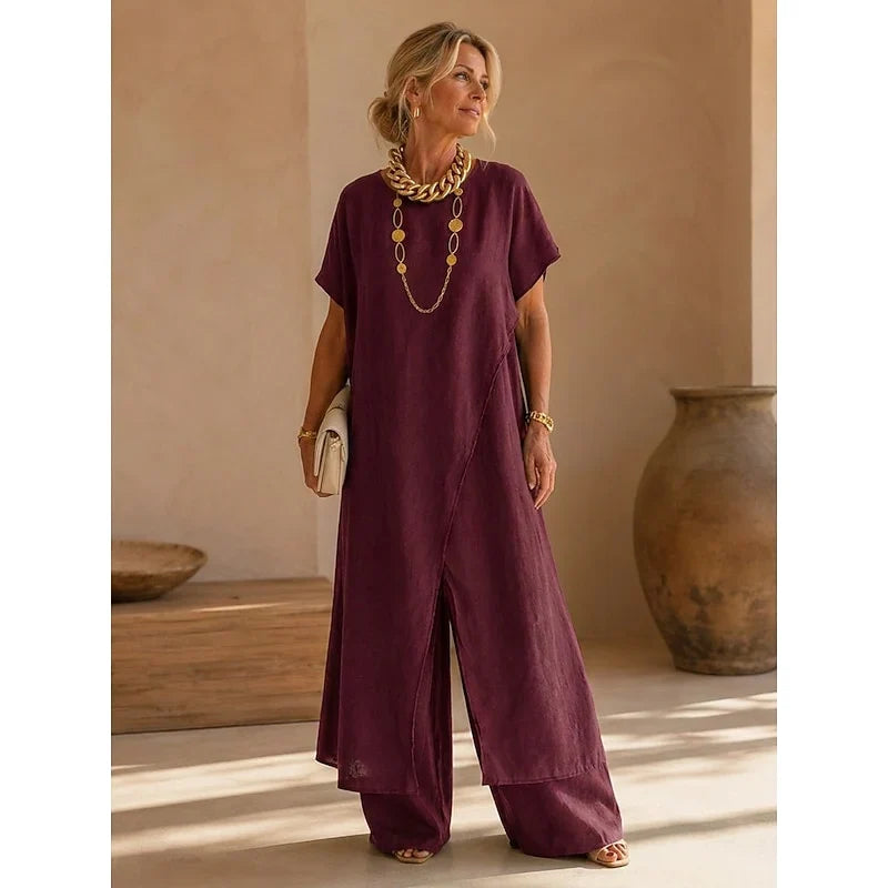 Women's Matching Set | Wrap Tunic Wide Leg Pants