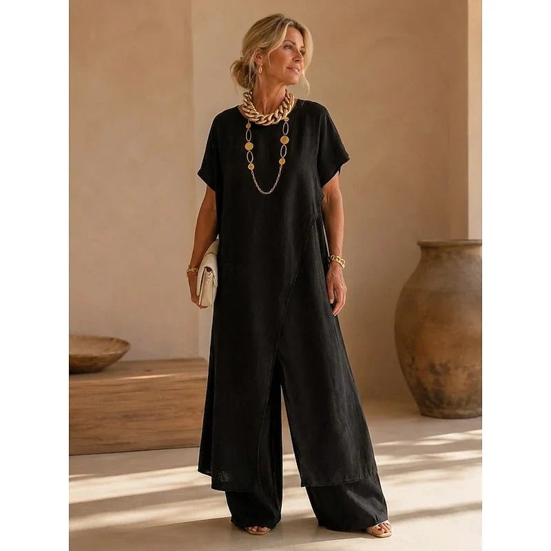 Women's Matching Set | Wrap Tunic Wide Leg Pants