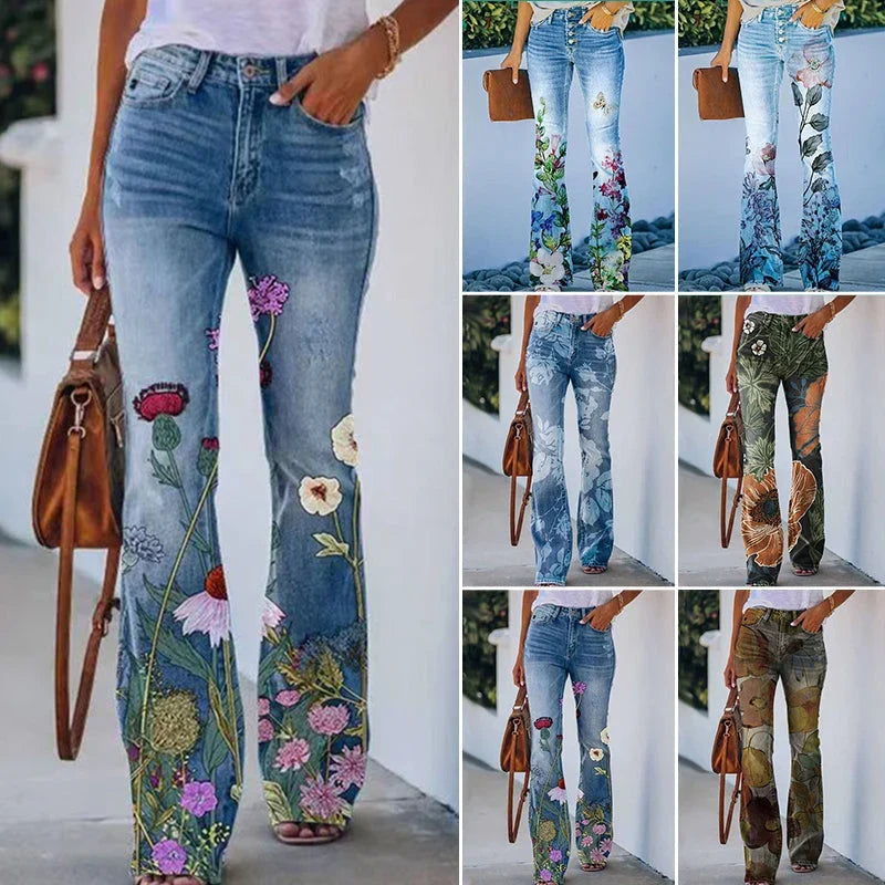 Women's Maternity Jeans | Flare Floral High Waist