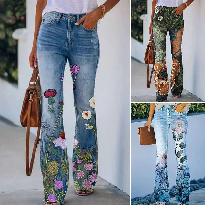 Women's Maternity Jeans | Flare Floral High Waist