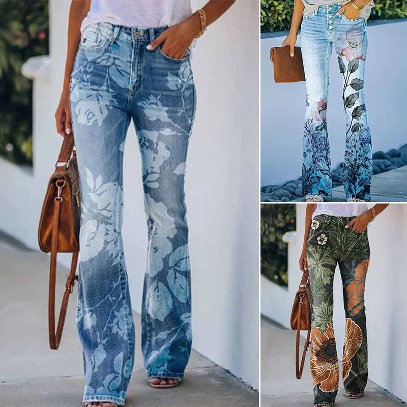 Women's Maternity Jeans | Flare Floral High Waist