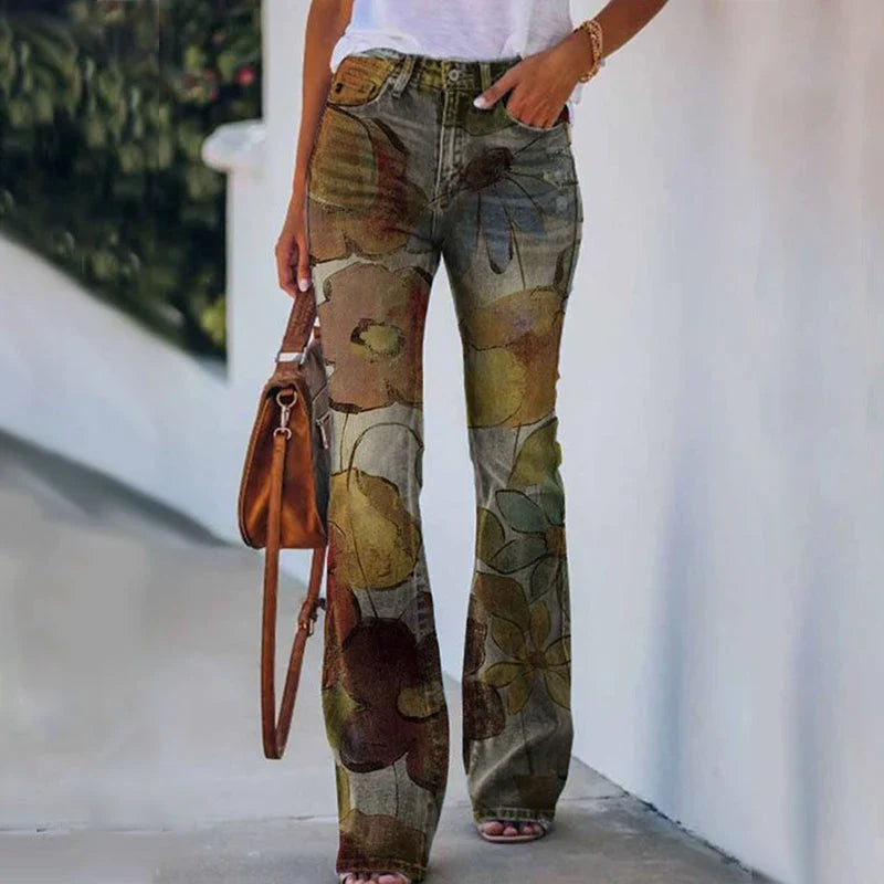 Women's Maternity Jeans | Flare Floral High Waist