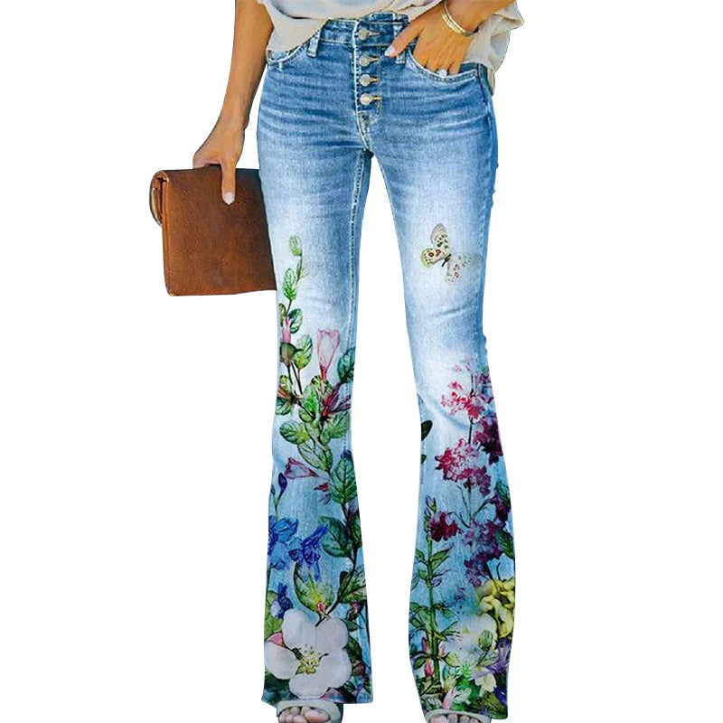 Women's Maternity Jeans | Flare Floral High Waist