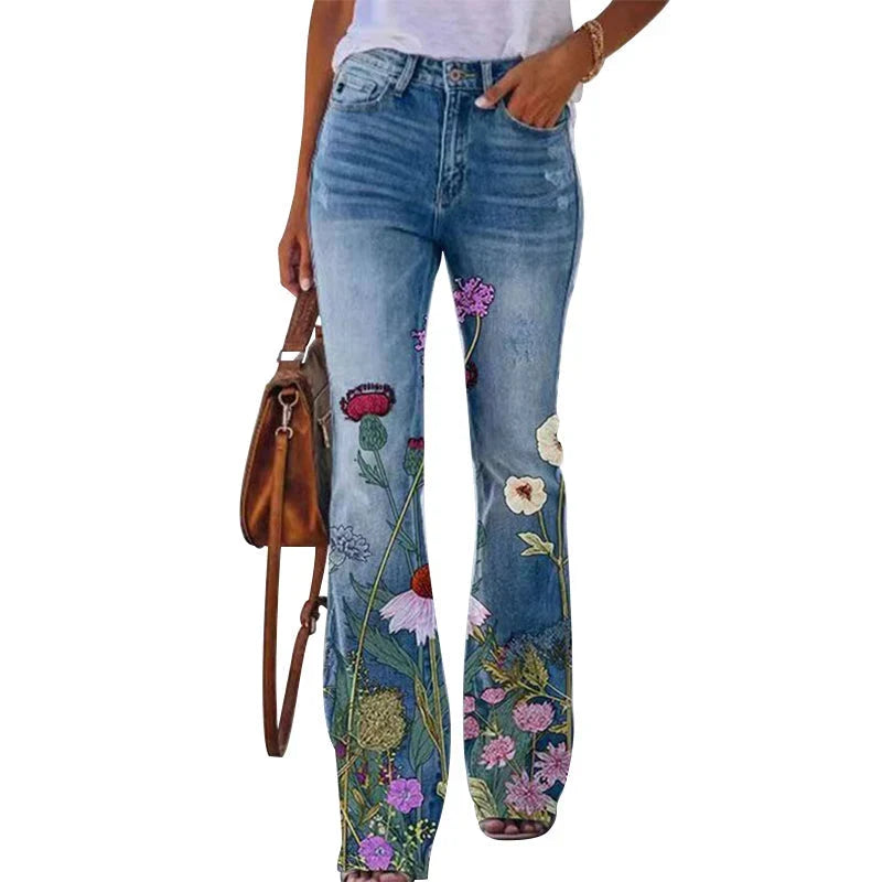 Women's Maternity Jeans | Flare Floral High Waist