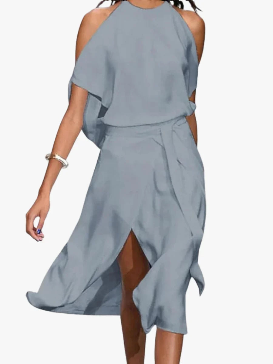 Women's Midi Frock | Halter Neck Cold Shoulder Wrap