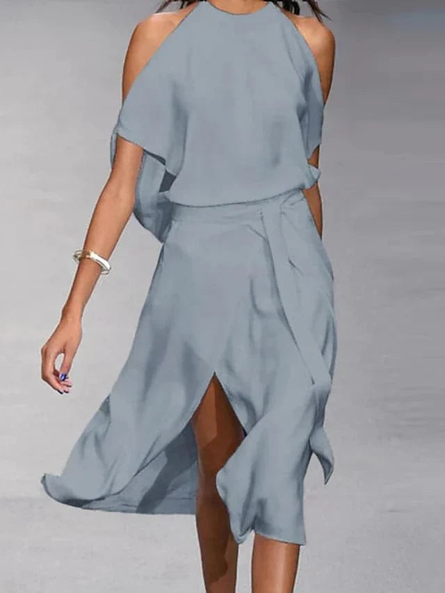 Women's Midi Frock | Halter Neck Cold Shoulder Wrap